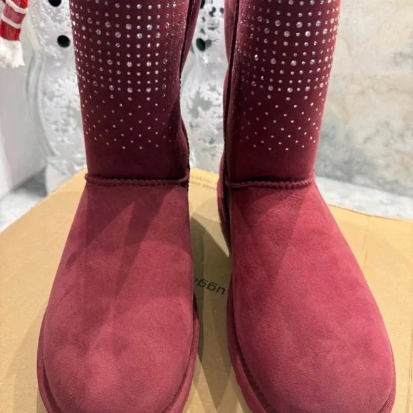 UGG Women's Burgundy Suede Boots with Rhinestone Accents - Picture 1 of 4